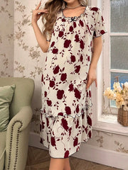 Floral Print Ruffle Trim Long Nightgown Womens Lingerie - Nimall