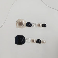 Foot nail pure handmade original wearing nail black foot nail patch nail art wearing nail advanced sense - Nimall