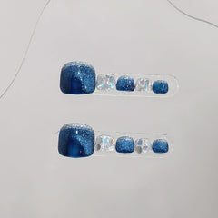 Foot nail pure handmade original wearing nail blue foot nail patch nail art finished product Internet celebrity wearing nail advanced sense - Nimall