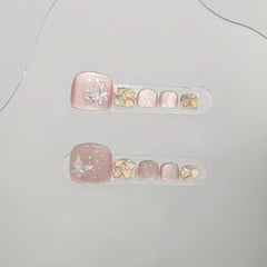 Foot nail pure handmade original wearing nail pink foot nail patch nail art finished product Internet celebrity wearing nail advanced sense - Nimall