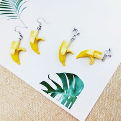 Fruit earrings, summer banana earrings, cute ear clips without piercings. - Nimall