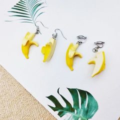 Fruit earrings, summer banana earrings, cute ear clips without piercings. - Nimall