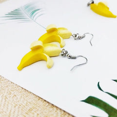 Fruit earrings, summer banana earrings, cute ear clips without piercings. - Nimall