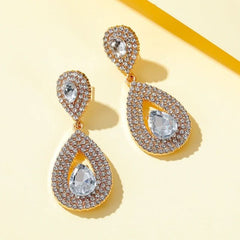 Full diamond atmospheric long earrings super flash water drop earrings temperament crystal earrings - Nimall