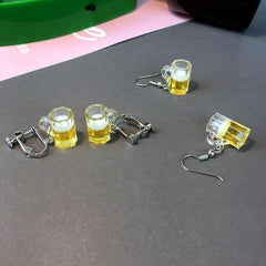 Fun and funny simulated beer cup earrings, anti - allergic earrings, no pierced earclips. - Nimall