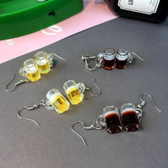 Fun and funny simulated beer cup earrings, anti - allergic earrings, no pierced earclips. - Nimall