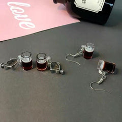 Fun and funny simulated beer cup earrings, anti - allergic earrings, no pierced earclips. - Nimall