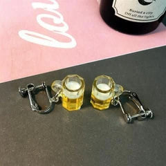 Fun and funny simulated beer cup earrings, anti - allergic earrings, no pierced earclips. - Nimall