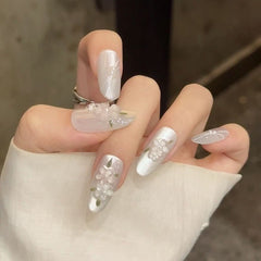 Gardenia tea smoothie small flower cat eye three - dimensional pure handmade macaron wearing nail short nail wear type - Nimall