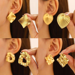 Geometric Earrings Women's Irregular Round Square Love Stud Earrings - Nimall