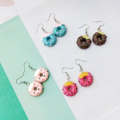 Girls Donut Food Long Earrings Hip Hop Ear Clip - Nimall