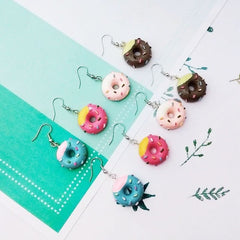 Girls Donut Food Long Earrings Hip Hop Ear Clip - Nimall