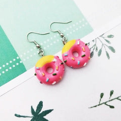 Girls Donut Food Long Earrings Hip Hop Ear Clip - Nimall