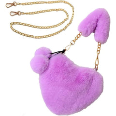 Girls Furry Heart Shaped Fluffy Wallet AL287 - Nimall