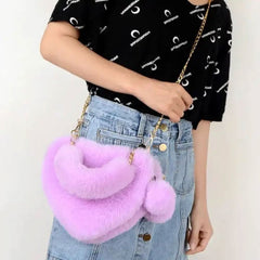 Girls Furry Heart Shaped Fluffy Wallet AL287 - Nimall