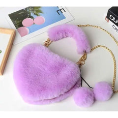 Girls Furry Heart Shaped Fluffy Wallet AL287 - Nimall