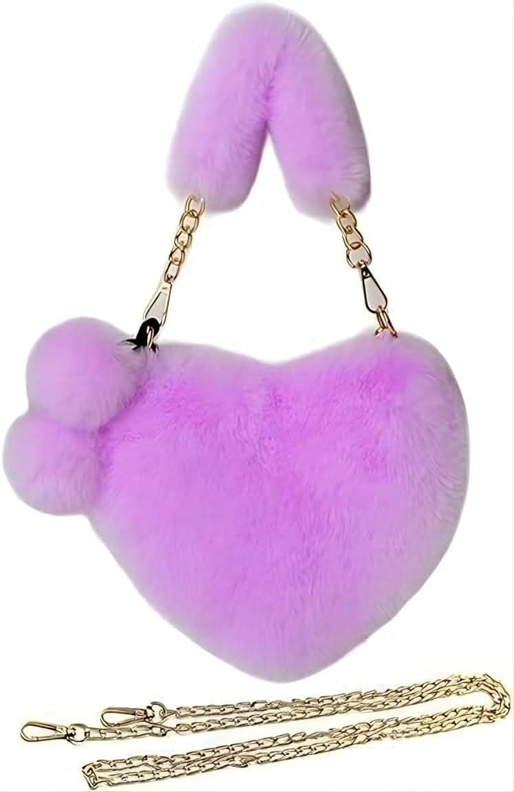 Girls Furry Heart Shaped Fluffy Wallet AL287 - Nimall