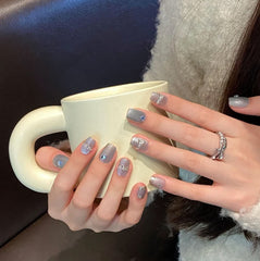 Glacier Secret Mirror Spring and Summer Handmade Nail Wear Blue Glass Beads Cat Eyes White Simple Flash Nail Art - Nimall