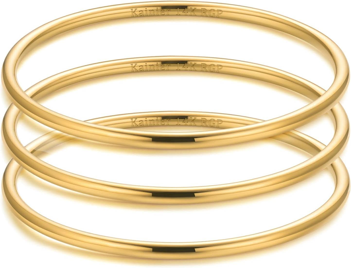 Gold Plated Bracelet Stainless Steel Glossy Stackable Thin Round Bangle Bracelet AL078 - Nimall