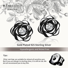 Gold Plated Sterling Silver Rose Flower Earring Studs Hypoallergenic Earrings AL058 - Nimall