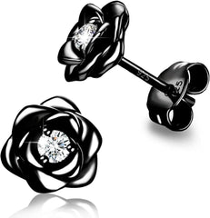 Gold Plated Sterling Silver Rose Flower Earring Studs Hypoallergenic Earrings AL058 - Nimall