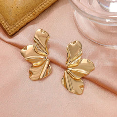 Golden flower stud earrings irregular petal earrings - Nimall