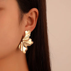 Golden flower stud earrings irregular petal earrings - Nimall