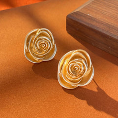 Golden rose stud earrings light luxury retro flower earrings - Nimall