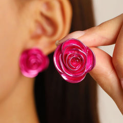 Golden rose stud earrings light luxury retro flower earrings - Nimall