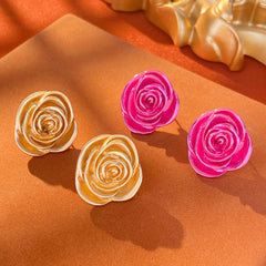 Golden rose stud earrings light luxury retro flower earrings - Nimall