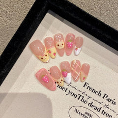 Hand - painted easy bear strawberry cute cartoon sweet girl age reduction sweet spicy wind handmade wearing nail almond nail finished product - Nimall