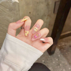 Hand - painted easy bear strawberry cute cartoon sweet girl age reduction sweet spicy wind handmade wearing nail almond nail finished product - Nimall