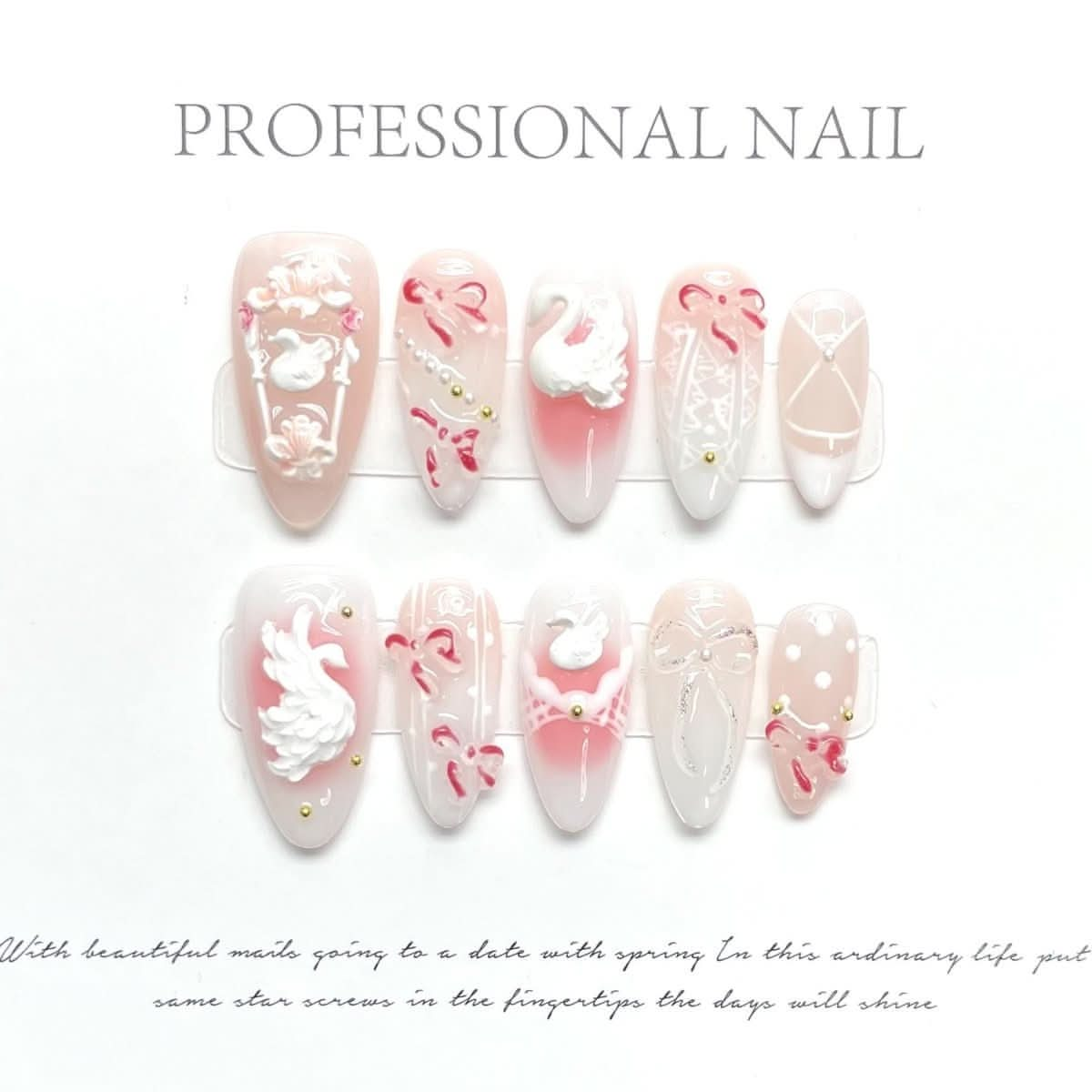 Hand - worn nail hand - carved three - dimensional swan advanced sense wearing nail art finished nails - Nimall