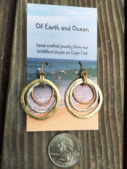 Handmade Sunrise Tricolor Dangle Earrings Burnished Circles Copper AL055 - Nimall