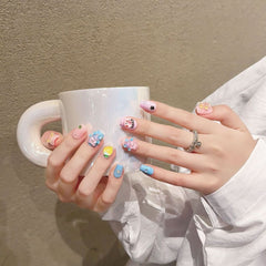 Handmade Wearing Nail Cute Hug Bear Milk Huhu Bear Short Nail Art Finished Patch Wearable Nail - Nimall