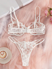 Heart Embroidery Transparent Lingerie Set Bra and Panty Sexy Women's Underwear - Nimall