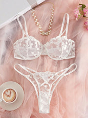 Heart Embroidery Transparent Lingerie Set Bra and Panty Sexy Women's Underwear - Nimall