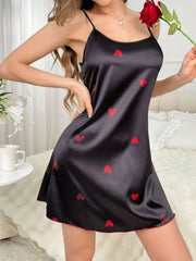 Heart Print Spaghetti Strap Nightdress Womens Lingerie - Nimall