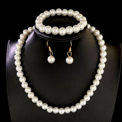 High - end diamond ball white pearl earrings necklace set for women - Nimall