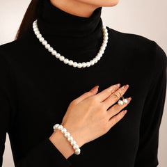 High - end diamond ball white pearl earrings necklace set for women - Nimall