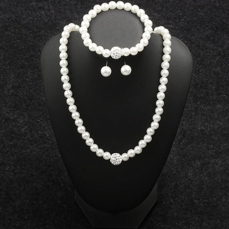 High - end diamond ball white pearl earrings necklace set for women - Nimall