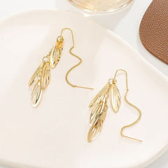 Hollow leaf earrings women's fashion light luxury design long fringed earrings - Nimall