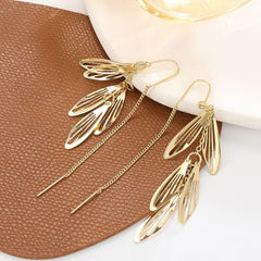 Hollow leaf earrings women's fashion light luxury design long fringed earrings - Nimall