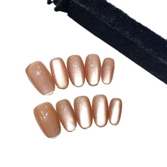 Honey pomelo cat eye 10 pieces purely handmade honey pomelo nude cat eye purely handmade wearing nail art patch - Nimall