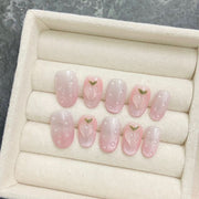 Ice through peach pure handmade wearing nail pure desire blush girl powder short white removable nail patch - Nimall