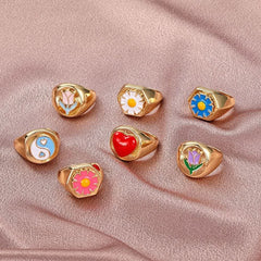 Ins creative geometric sweet flower ring - Nimall