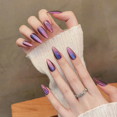 Internet celebrities wear nail art nail film finished dream streamer blue cat eye white hot girl cool handmade fake nail patch - Nimall