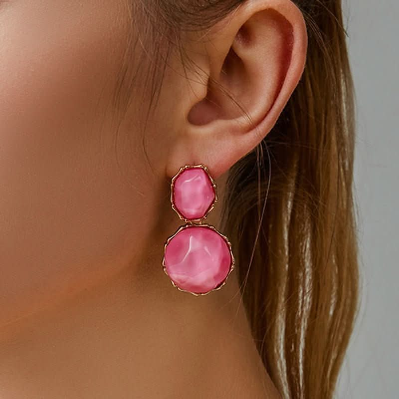 Irregular round earrings for women, small fresh pink peach earrings jewelry. - Nimall