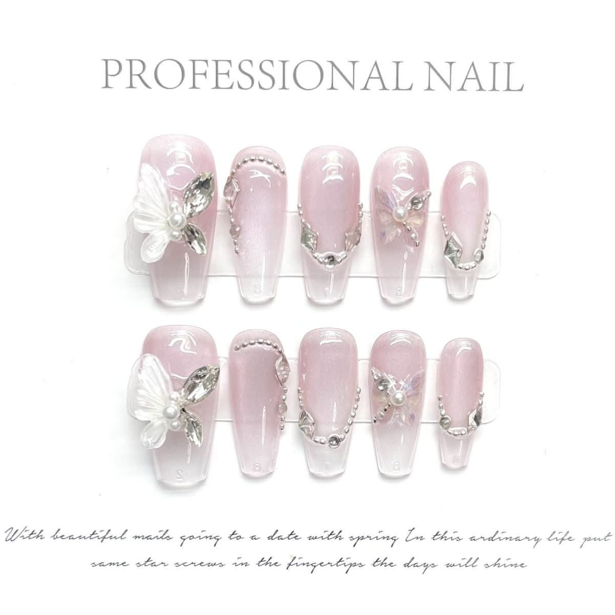 Jade butterfly floating shadow pure hand - worn nail high - end phototherapy temperament whitening nail art removable finished fake nail sticker - Nimall