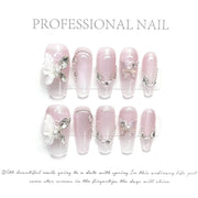 Jade butterfly floating shadow pure hand - worn nail high - end phototherapy temperament whitening nail art removable finished fake nail sticker - Nimall